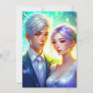 farbenfrohe Anime Couple Wedding Einladung