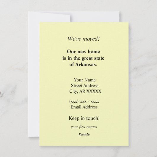 Farbenfrohe Ankündigung von Arkansas Map Moving (Rückseite)