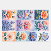 Farbenfrohe antike Briefmarke Art Wrapping Paper S Geschenkpapier Set (Vorderseite 3)