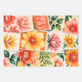 Farbenfrohe antike Briefmarke Art Wrapping Paper S Geschenkpapier Set (Vorderseite)