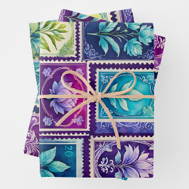 Farbenfrohe antike Briefmarke Art Wrapping Paper S Geschenkpapier Set