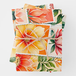 Farbenfrohe antike Briefmarke Art Wrapping Paper S Geschenkpapier Set
