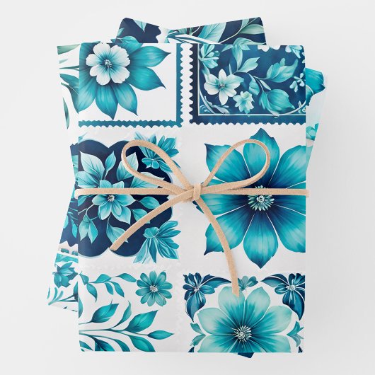 Farbenfrohe antike Briefmarke Art Wrapping Paper S Geschenkpapier Set