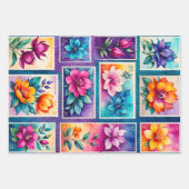 Farbenfrohe antike Briefmarke Art Wrapping Paper S Geschenkpapier Set (Vorderseite)