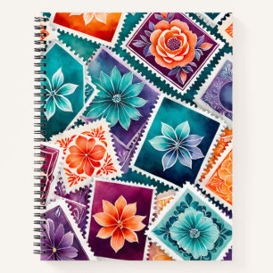 Farbenfrohe antike Briefmarke Notizblock