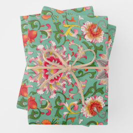 Farbenfrohe Antike Flora Botanische Chinoiserie Geschenkpapier Set