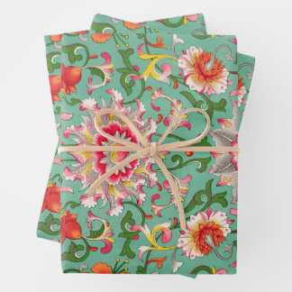Farbenfrohe Antike Flora Botanische Chinoiserie Geschenkpapier Set