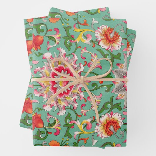 Farbenfrohe Antike Flora Botanische Chinoiserie Geschenkpapier Set (Beispiel)