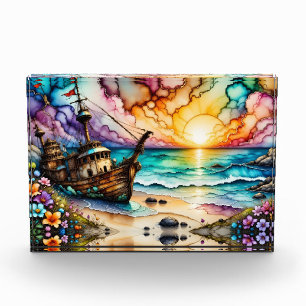 Farbenfrohe antike Shipwreck Beach Blume und Sky Fotoblock