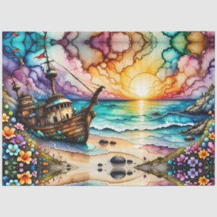 Farbenfrohe antike Shipwreck Beach Blume und Sky Seidenpapier