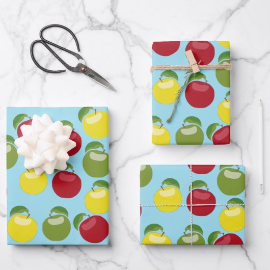 Farbenfrohe Äpfel Muster Geschenkpapier Set (Vorderseite)
