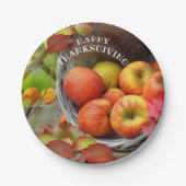 Farbenfrohe Apple Basket Happy Thanksgiving Pappteller (Vorderseite)