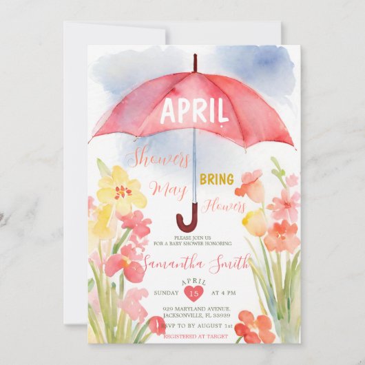 Farbenfrohe Aprilduschen Rosa Sonnenschirmdusche Einladung (Vorderseite)