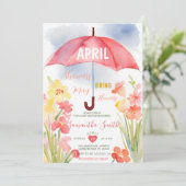 Farbenfrohe Aprilduschen Rosa Sonnenschirmdusche Einladung (Stehend Vorderseite)