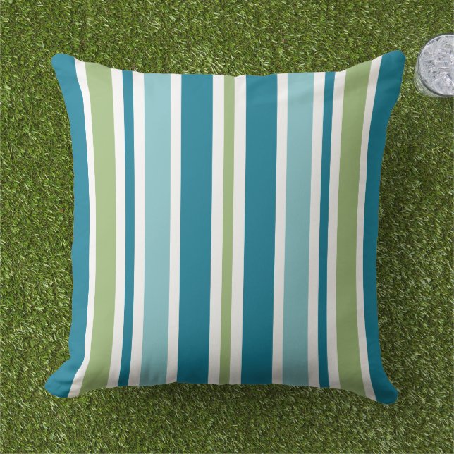 Farbenfrohe Aqua Aquamarin Green Summer Streifen M Kissen (Gras)