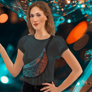 Farbenfrohe Aquamarin blaue Orange Moderne Blumenm Bauchtasche