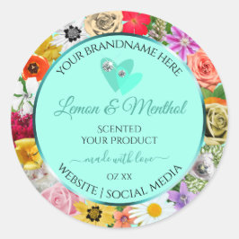 Farbenfrohe Aquamarine Blumenmarken Runder Aufkleber