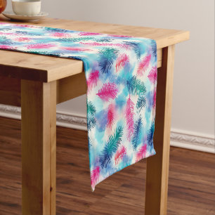 Farbenfrohe Aquamarine, rosa und Lila Pine Twig Mu Kurzer Tischläufer