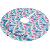 Farbenfrohe Aquamarine, rosa und Lila Zweigniederl Polyester Weihnachtsbaumdecke (Schrägansicht)