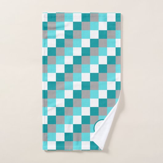 Farbenfrohe Aquamarine und Aqua Checkered Matching Badhandtuch Set (Handtuch)