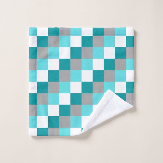 Farbenfrohe Aquamarine und Aqua Checkered Matching Badhandtuch Set (Waschlappen)