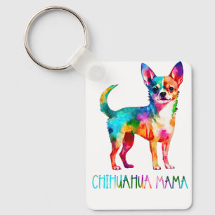 Farbenfrohe Aquarell-Chihuahua-Mama-Hund-Mom-Chi-C Schlüsselanhänger