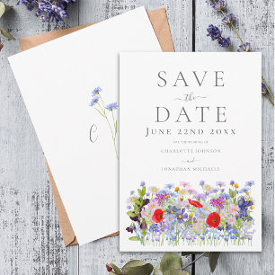 Farbenfrohe Aquarell-Wildblumen Boho-Hochzeit Save The Date