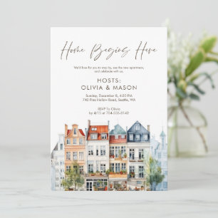 Farbenfrohe Aquarell-Wohnung Einweihungsfeier Einladung