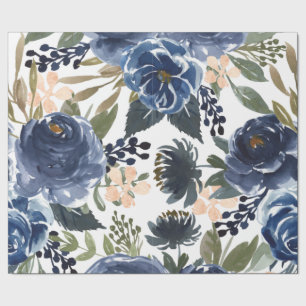 Farbenfrohe Aquarellblau-Blumenmuster Geschenkpapier