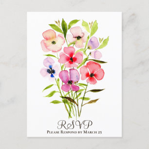 Farbenfrohe Aquarellblume Bouquet Wedding RSVP Postkarte