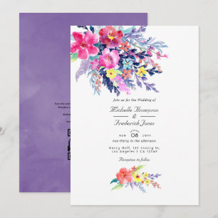 Farbenfrohe Aquarellblume QR-UAWG Hochzeit Einladung
