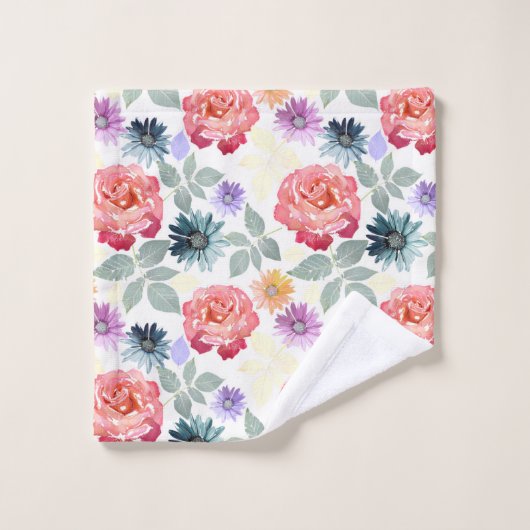 Farbenfrohe Aquarellblumenmuster Badhandtuch Set (Waschlappen)