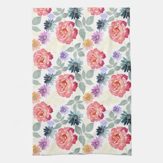 Farbenfrohe Aquarellblumenmuster Geschirrtuch (Vertikal)
