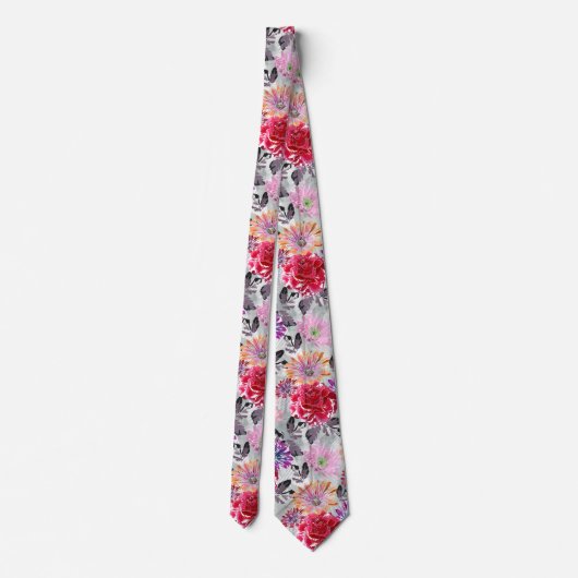 Farbenfrohe Aquarellblumenmuster Krawatte (Rückseite)