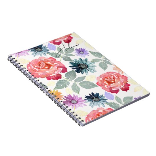 Farbenfrohe Aquarellblumenmuster Notizblock (Rechte Seite)
