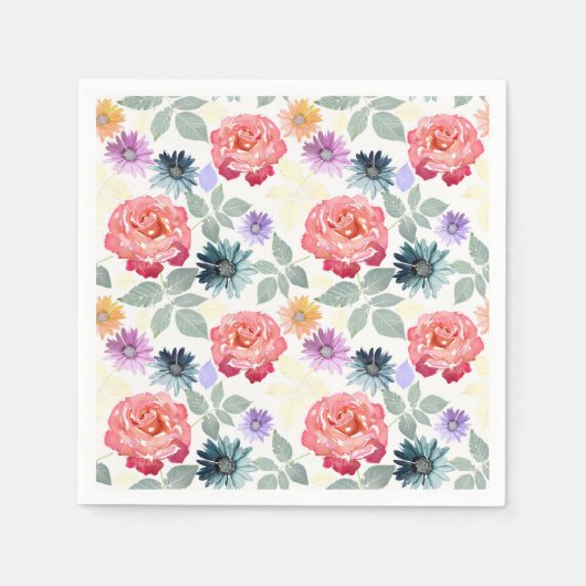 Farbenfrohe Aquarellblumenmuster Serviette (Vorderseite)