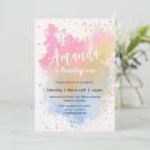 Farbenfrohe Aquarellbrunnengeburt Einladung (Stehend Vorderseite)