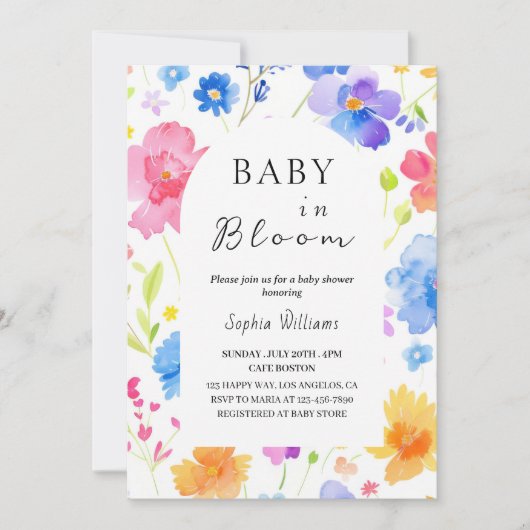 Farbenfrohe Aquarelldusche - Baby im Blut Einladung (Vorderseite)