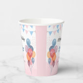 Farbenfrohe Aquarellfarben Ballon Mädchen Geburtst Pappbecher (Links)