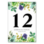 Farbenfrohe Aquarellfarben Blume feiern Grüne Hoch Tischnummer (Rückseite)