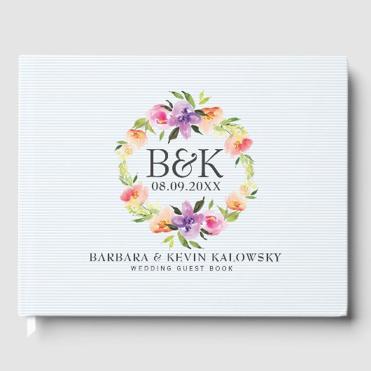 Farbenfrohe Aquarellfarben-Blume Gästebuch (Vorderseite)