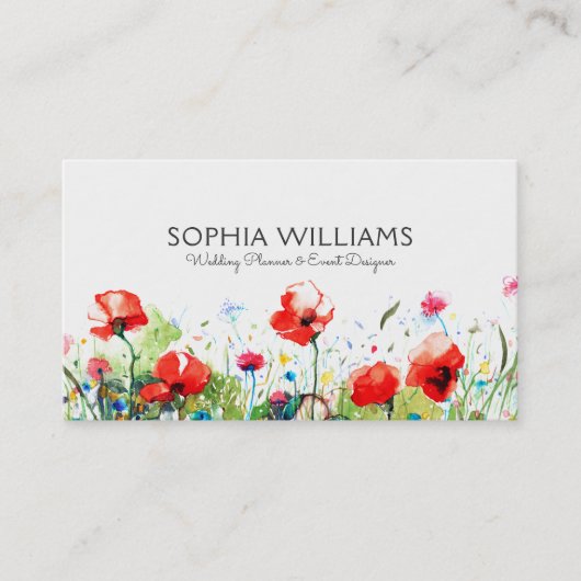 Farbenfrohe Aquarellfarben Blume & Rote Pflaumen Visitenkarte (Vorderseite)