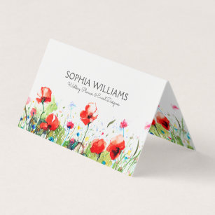 Farbenfrohe Aquarellfarben Blume & Rote Pflaumen Visitenkarten