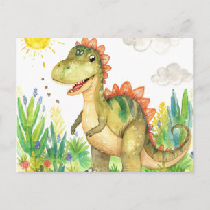 farbenfrohe Aquarellfarben-Dinosaurier Postkarten