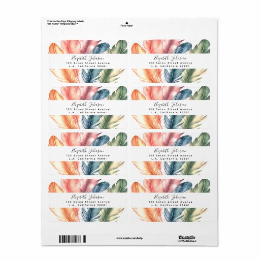 Farbenfrohe Aquarellfarben Federn schwarzer Skript (Vorne)