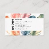 Farbenfrohe Aquarellfarben Federn schwarzer Skript Visitenkarte (Rückseite)