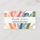 Farbenfrohe Aquarellfarben Federn schwarzer Skript Visitenkarte (Vorderseite)