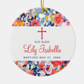 Farbenfrohe Aquarellfarben florale Christening Tau Keramik Ornament (Vorne)