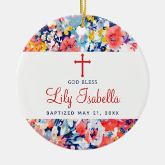 Farbenfrohe Aquarellfarben florale Christening Tau Keramik Ornament