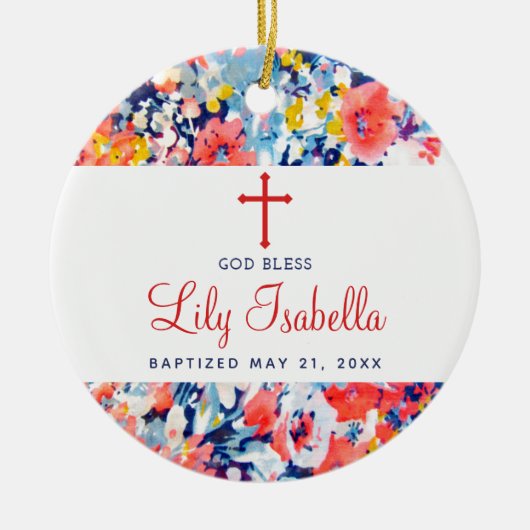 Farbenfrohe Aquarellfarben florale Christening Tau Keramik Ornament (Vorne)